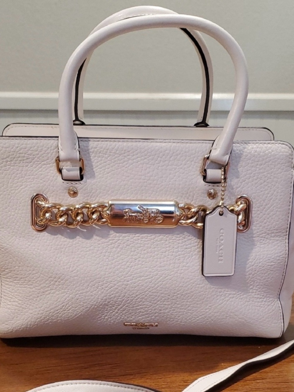 Coach 💗 Leather Satchel with Gold Chain Trim - purse bag